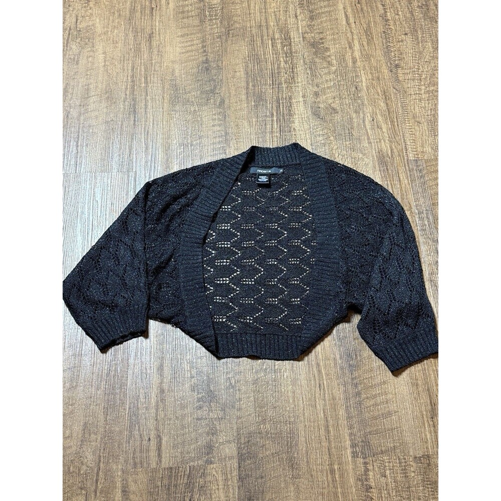 Vintage Y2K Arden B Crop Cardigan Shrug Womens Medium Black Cable Knit Grunge